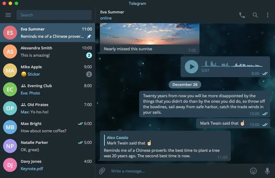 Valerie Dark Telegram Desktop Theme preview