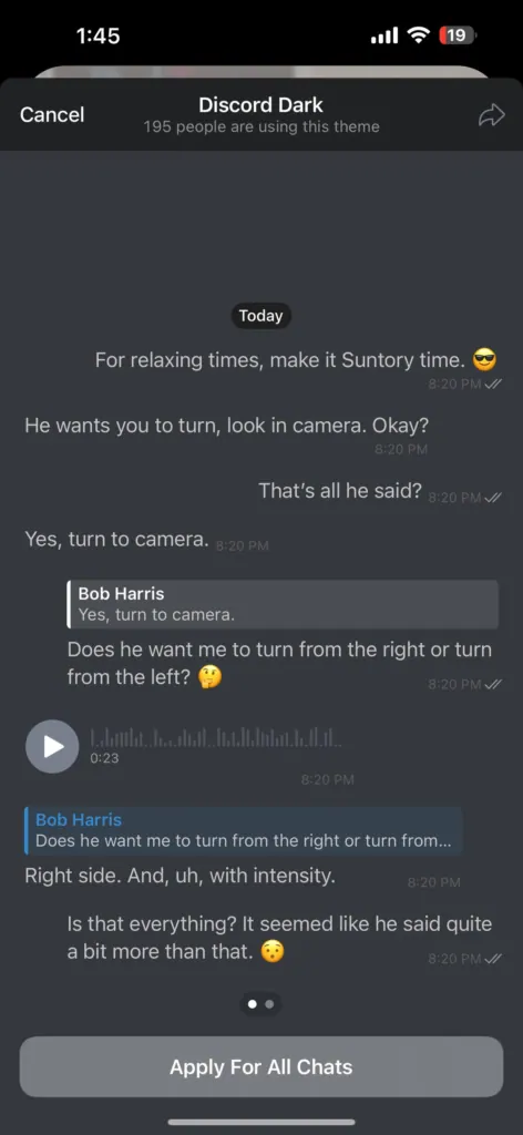 Discord Dark Telegram theme preview