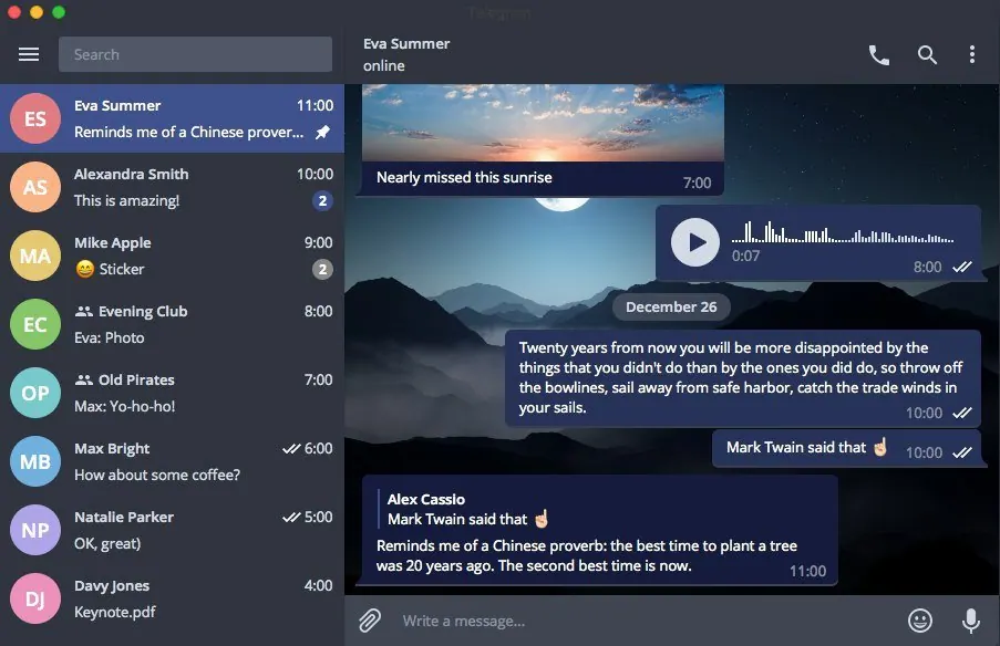 Blue Dark Telegram Desktop Theme preview