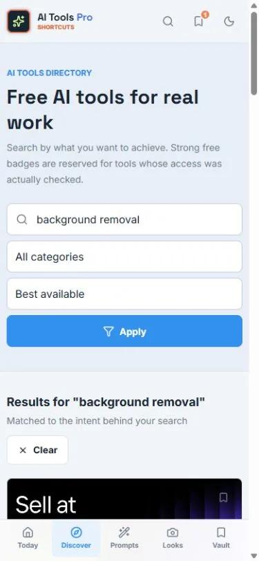 The AI Tools Pro results page for background removal