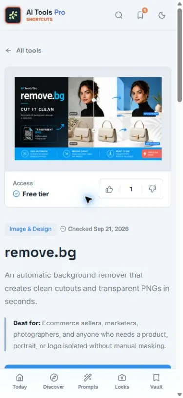 The remove.bg tool page and its Visit remove.bg action