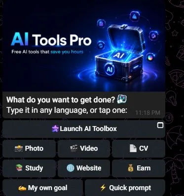 AI Tools Pro’s actual Start reply with its task buttons