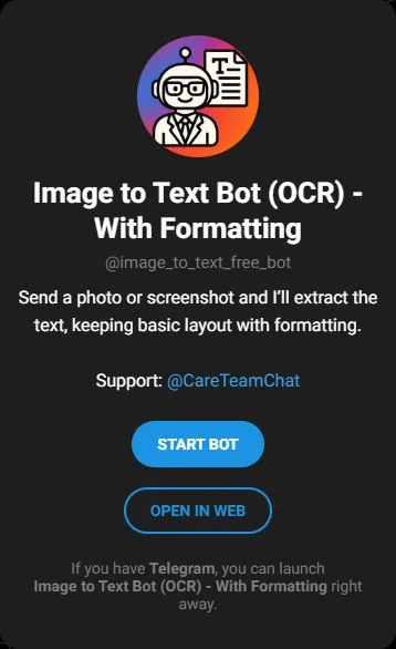Image to Text public Telegram profile