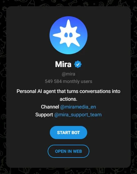 Mira public Telegram profile