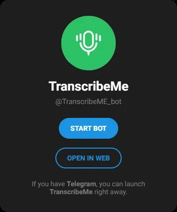 TranscribeMe public Telegram profile