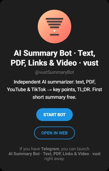 VUST Summary public Telegram profile