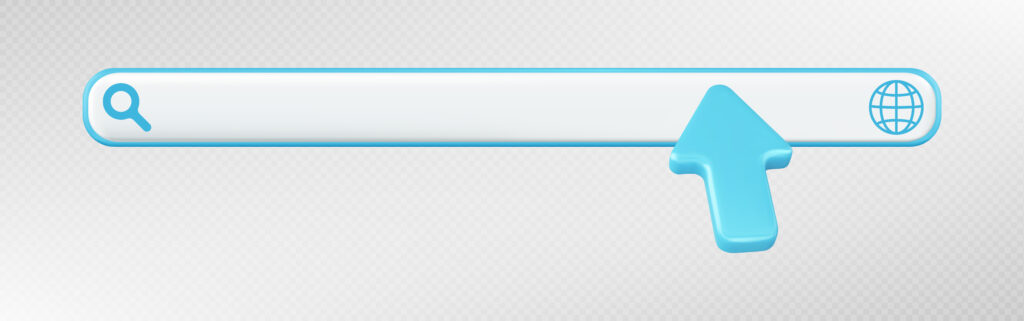 Free vector 3d render Telegram search bar with arrow cursor vector website element blank frame url box design ui label template internet symbol to browse on white and blue field isolated on transparent background