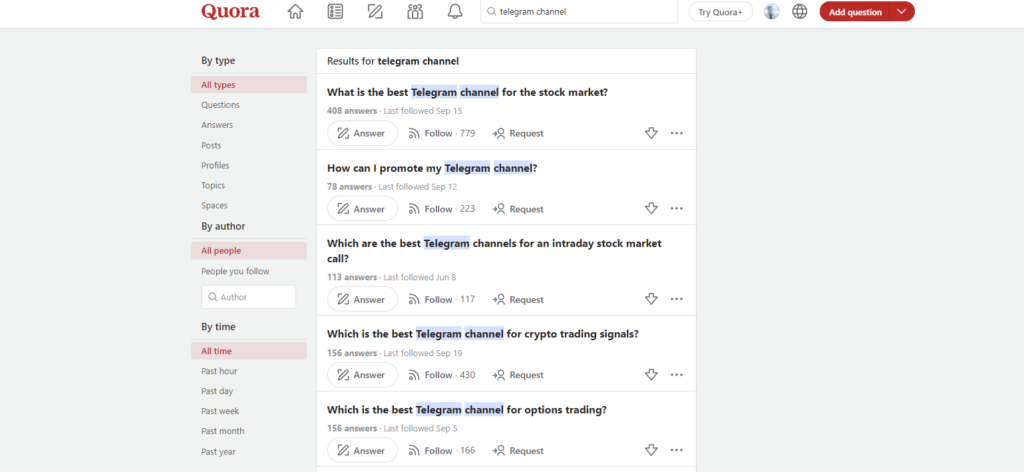 Find Telegram Channels on quora