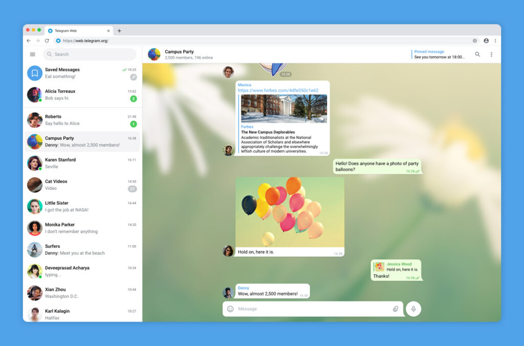 Telegram Web on a PC